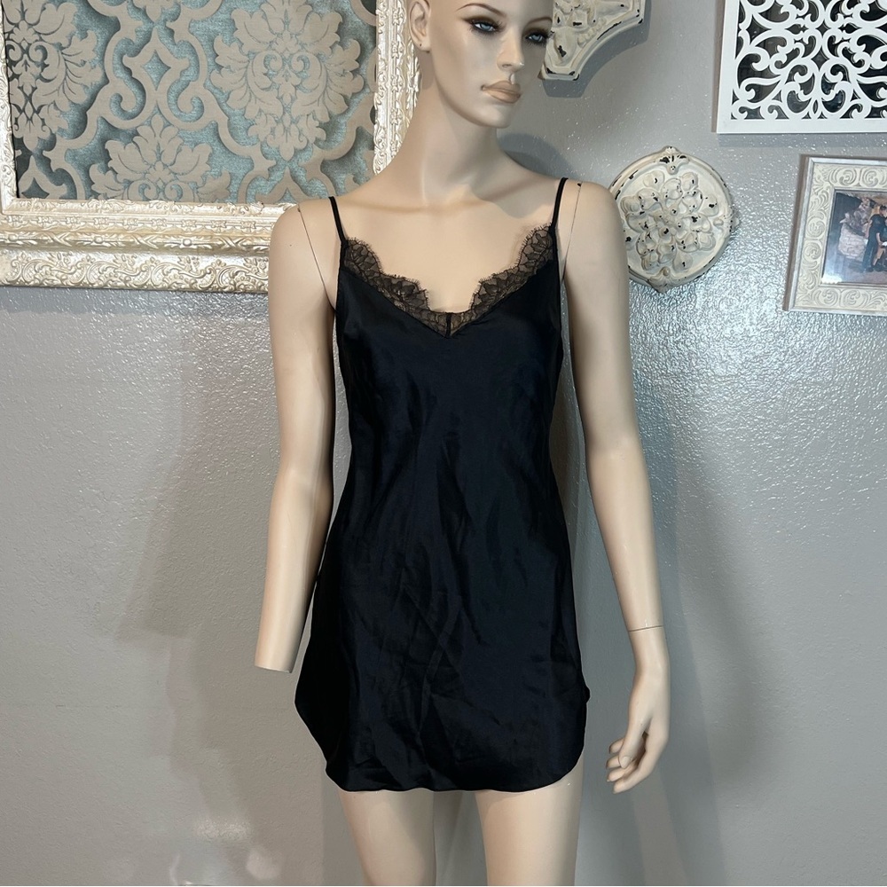 Victoria's Secret Black Satin Lace-Trim Chemise Slip